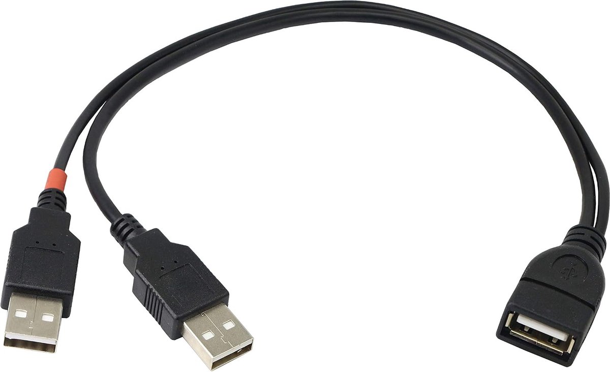 SnelShoppen - USB 2.0 Verlengkabel A Splitter Power Y Hub Kabel Adapter 1 Vrouwelijk naar 2 Mannelijk 30cm voor Opladen en Synchroniseren
