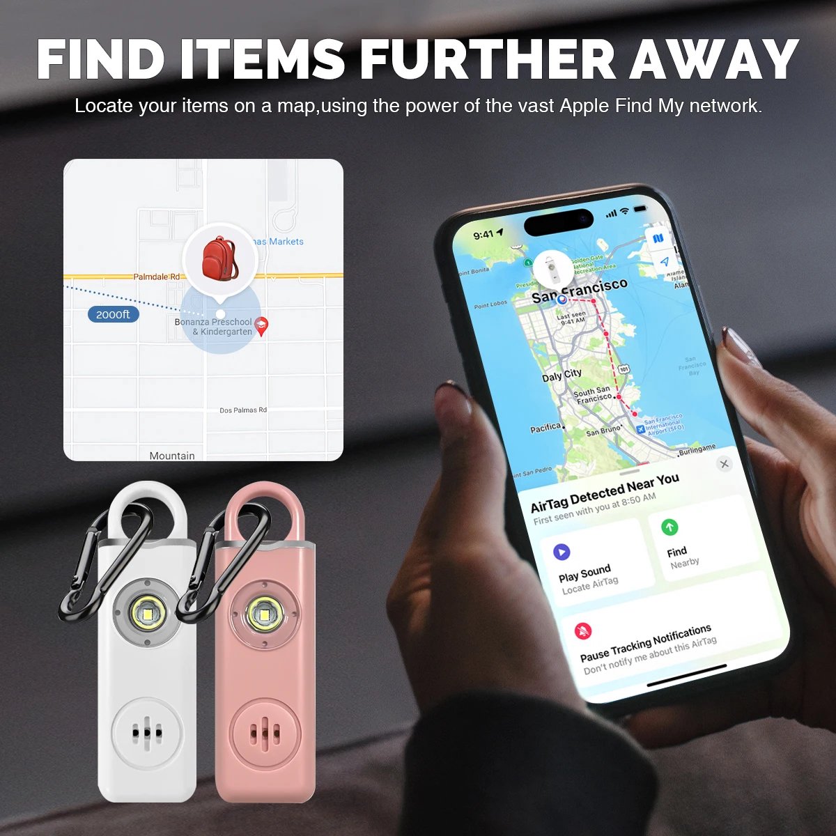 Xcruiser Smart Persoonlijk Alarm 130dB – Apple Find My – SOS Alarm – Oplaadbaar – LED Zaklamp – Veiligheidsalarm