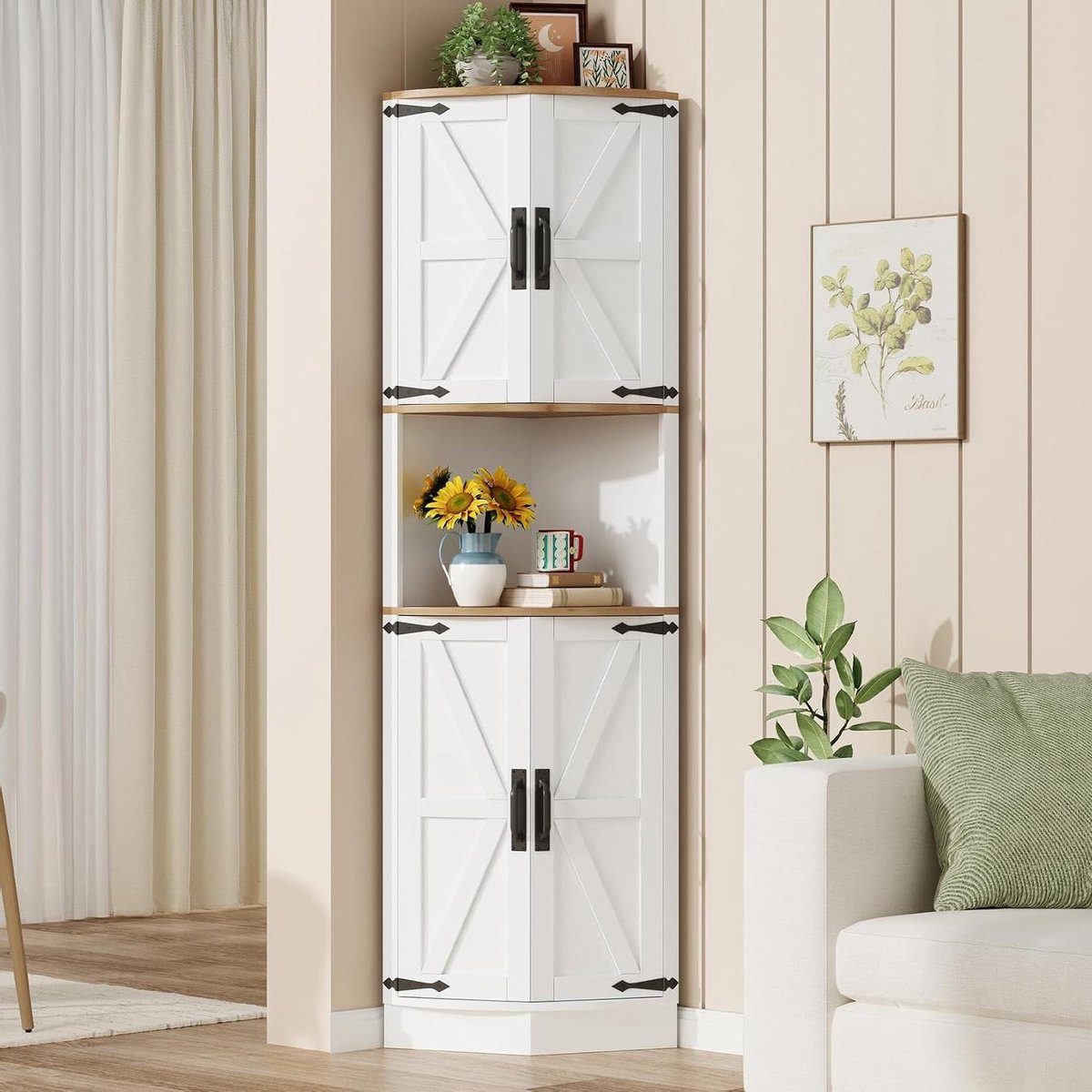 Hoekkast Keuken - Opbergkast Hoek - Ruimte Besparen - Vijf Opbergvakken - 180 cm Hoog - Wit Houtlook