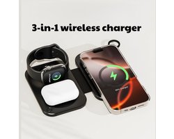 Namajunas - 3-in-1 draadloze oplader - Reis oplader - Kan tegelijkertijd telefoon, oortjes en horloge opladen - Geschikt voor apple watch serie 1 tot en met 8 - Snelle detectie en magnetisch opladen - Opvouwbaar - Compact - Wireless charger