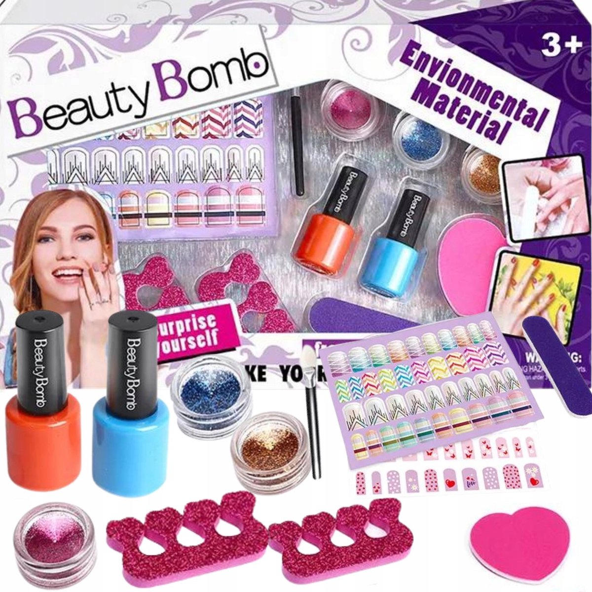 Kinderset nagellak en decoratie: glitters, tips en stickers