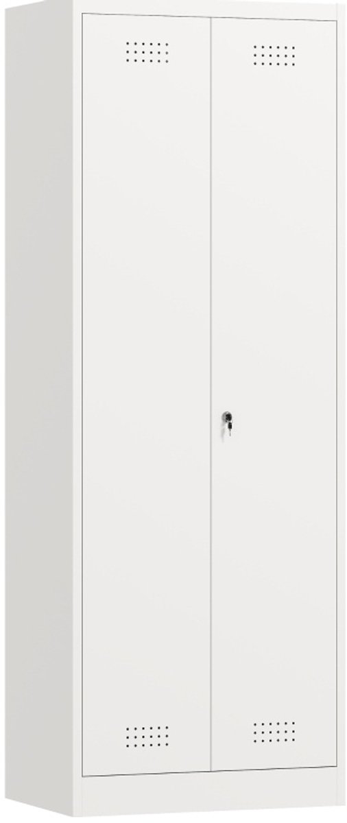 Stalen Opbergkast Voor Garage En Werkplaats - Afsluitbaar Met Verstelbare Legplanken En Kledingstang - Cremewit - 60 X 40 X 165 Cm