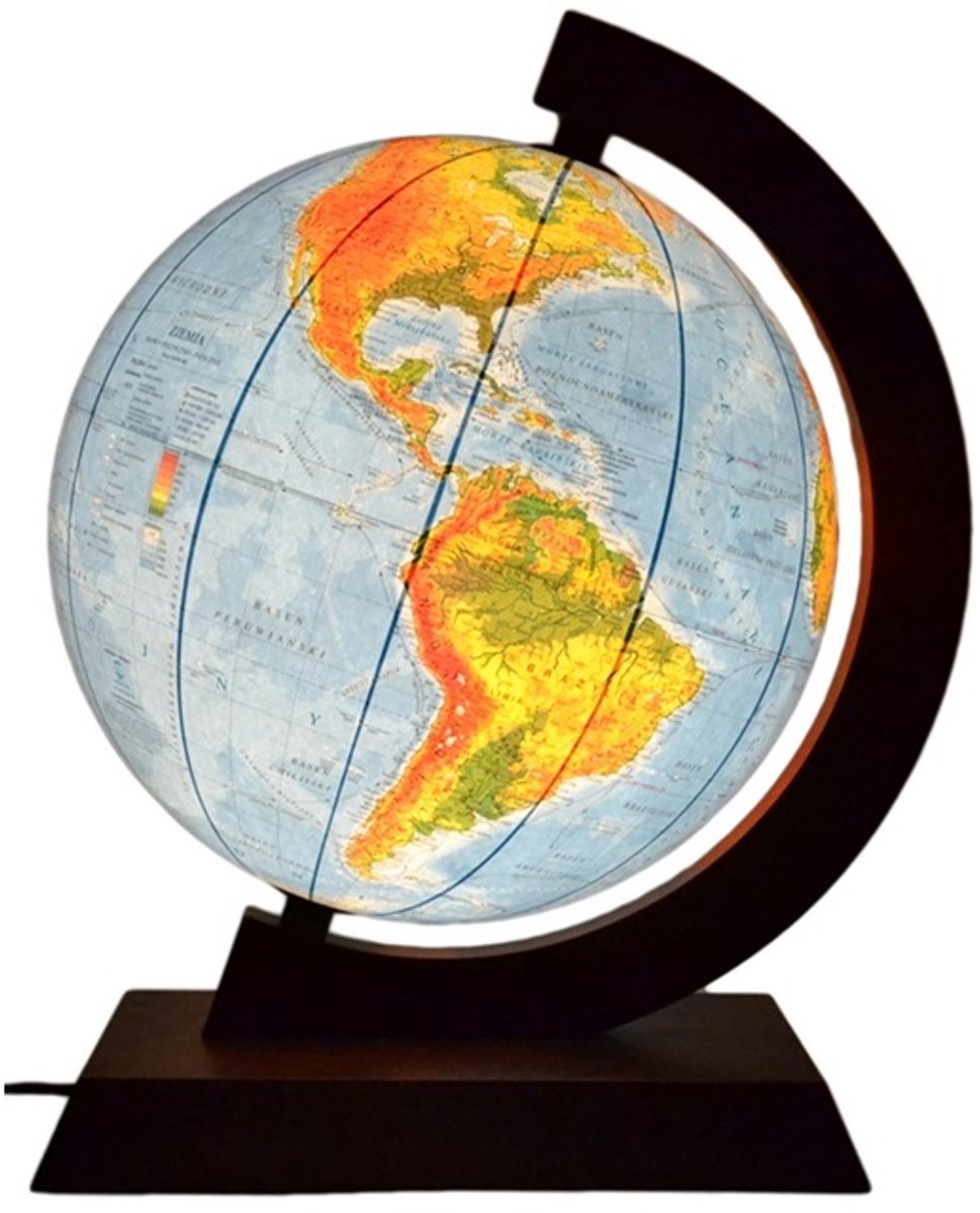 Verlichte Wereldbol 32cm met AR App & Houten Basis - Tijdzones