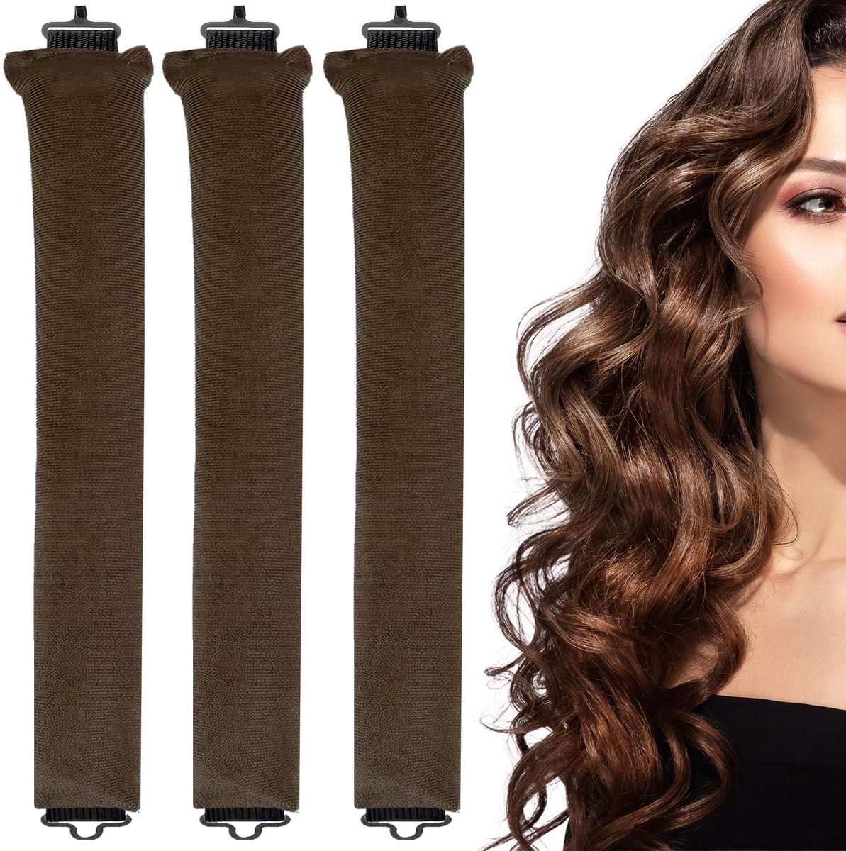 Haarrollers Heatless Curlers - 3PCS Hoofdband - Bruin - Kreukvrije krullen zonder warmte - ShopVlot