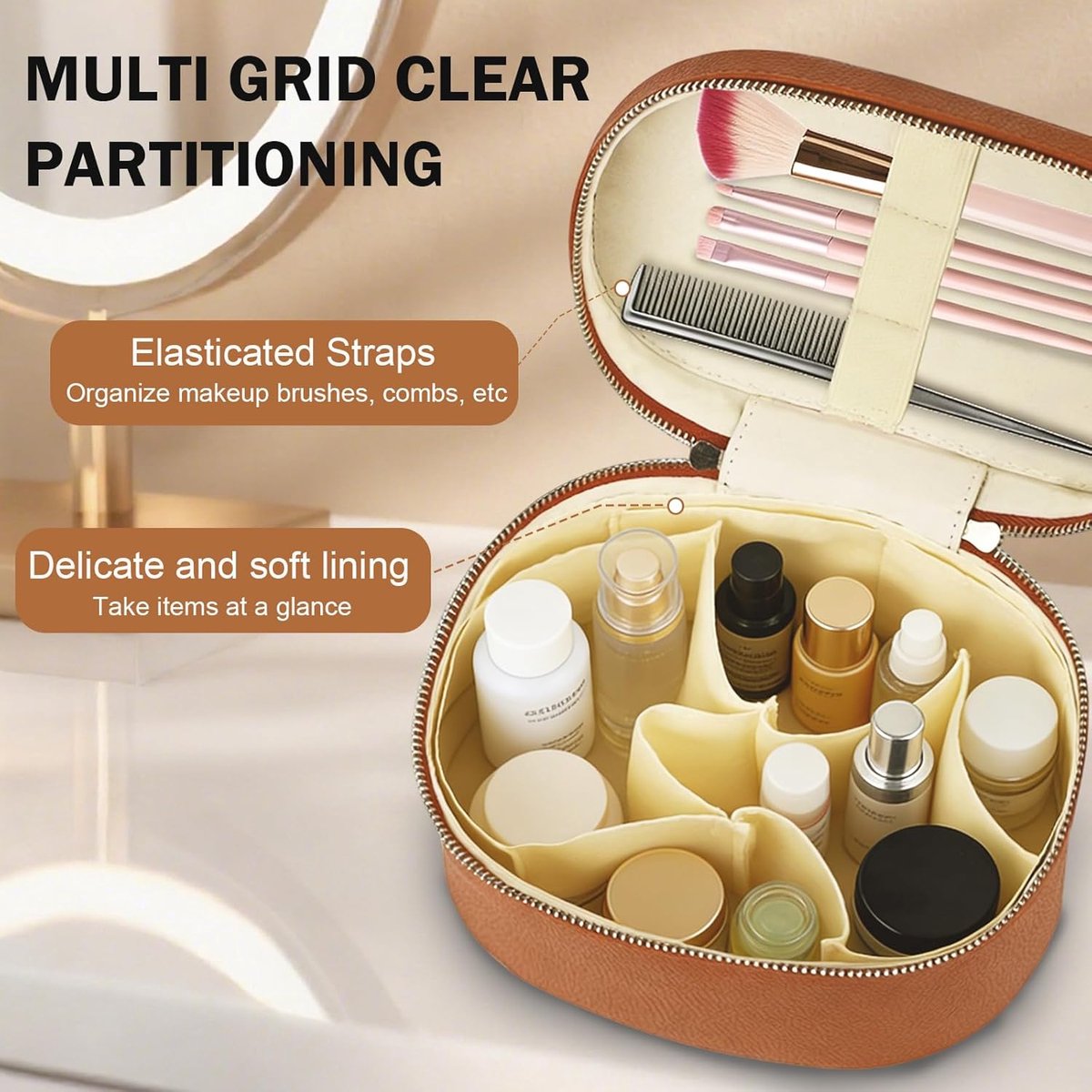 Cosmeticabuidel grote opslag - PU met afneembare binnenzak - met handvat - ideaal voor reizen - ShopVlot