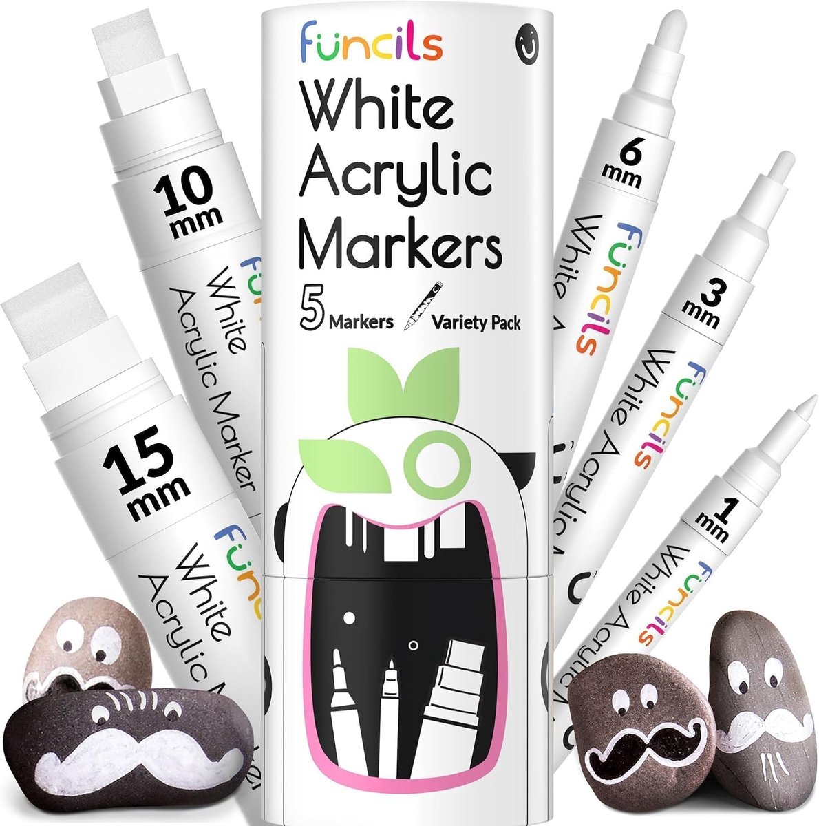 Acrylverf pennen set - 5 witte markers in diverse maten - permanente inkt voor creatief gebruik - ShopVlot