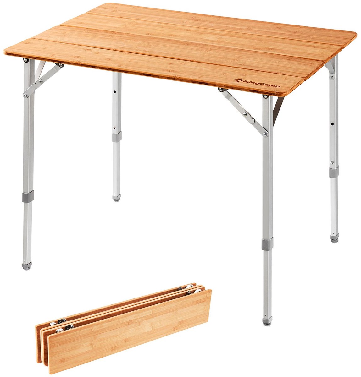 Bamboe kampeertafel, opvouwbare tafel - Campingklaptafel aluminium/hout, 3 hoogtes