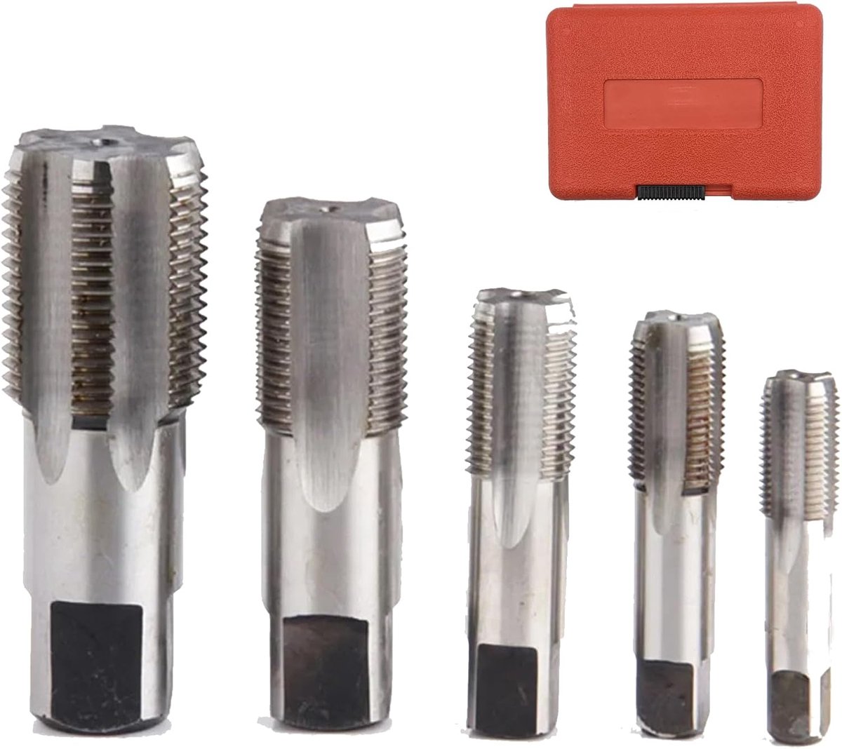 Pijpafsluiter set 5 delig - 1/8" tot 3/4" NPT - hittebehandeld staal - precisie schroefdraad voor duurzame verbindingen - ShopVlot