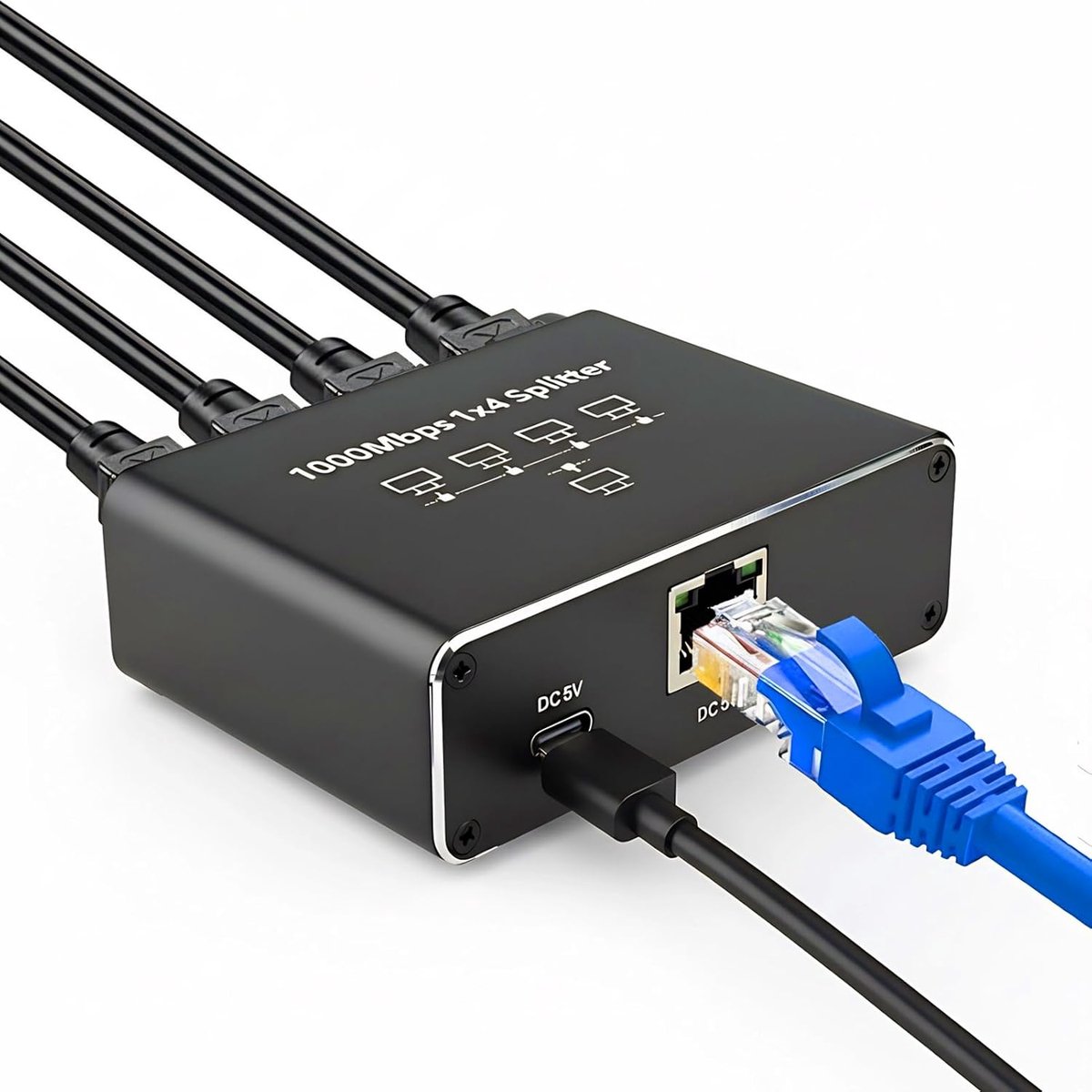 Ethernet LAN Splitter 1 naar 4 - 1000 Mbps - Compact ontwerp - Ideaal voor thuisnetwerken - ShopVlot
