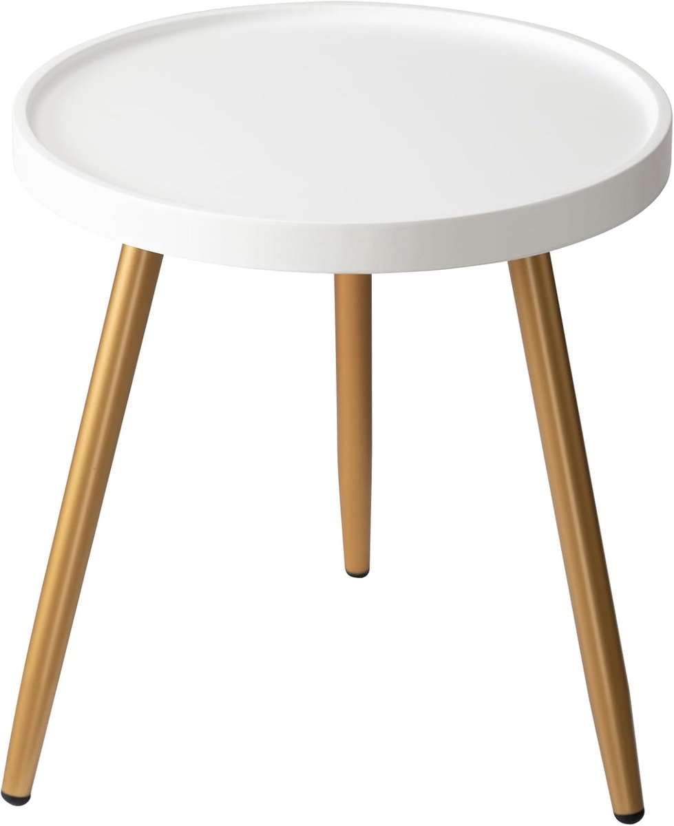 Ronde bijzettafel - Houten blad met metalen poten - Stabiel en duurzaam - Ideaal voor woonkamer of slaapkamer - ShopVlot