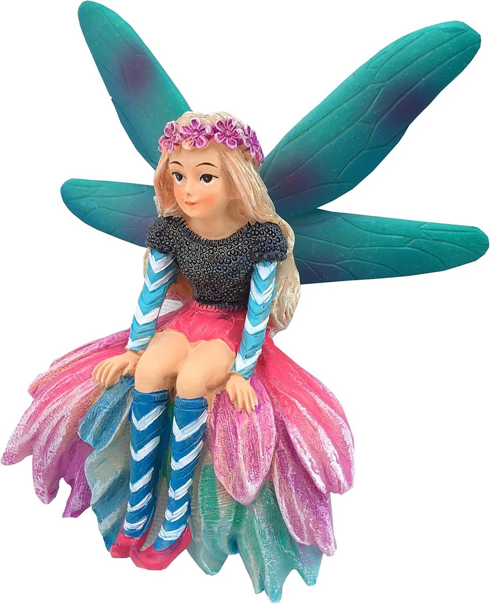 Miniatuur tuinfee standbeeld - 10,16 cm hoog - kleurrijk turquoise - voor je feeën tuin - ShopVlot