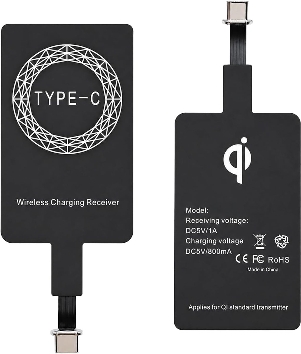 Qi draadloze oplaadontvangeradapter USB-C - ultradun 1 mm - flexibele Type-C kabel - discreet opladen - ShopVlot