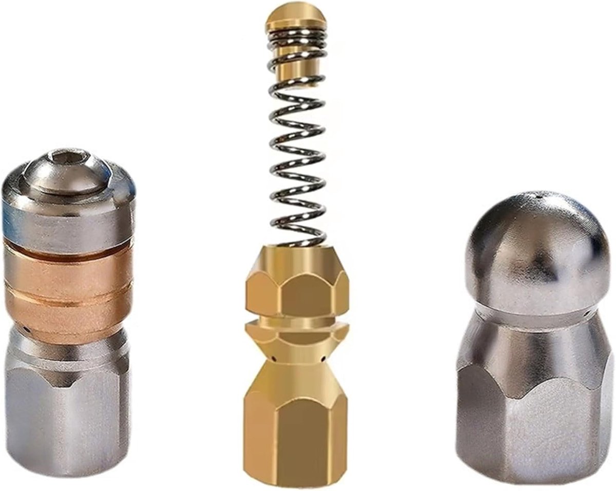 Duct cleaning nozzles set - 3 stuks - roterende nozzle + spiraal nozzle + stijve spuitkop - ShopVlot