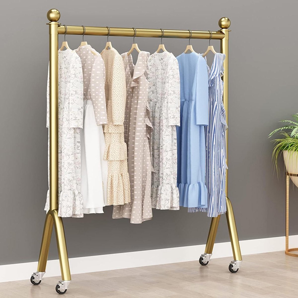 Kledingrek op wielen - Kledinghanger staand - Kleding ophangen - Robuust metalen frame - L 150*H 185 cm - Goud