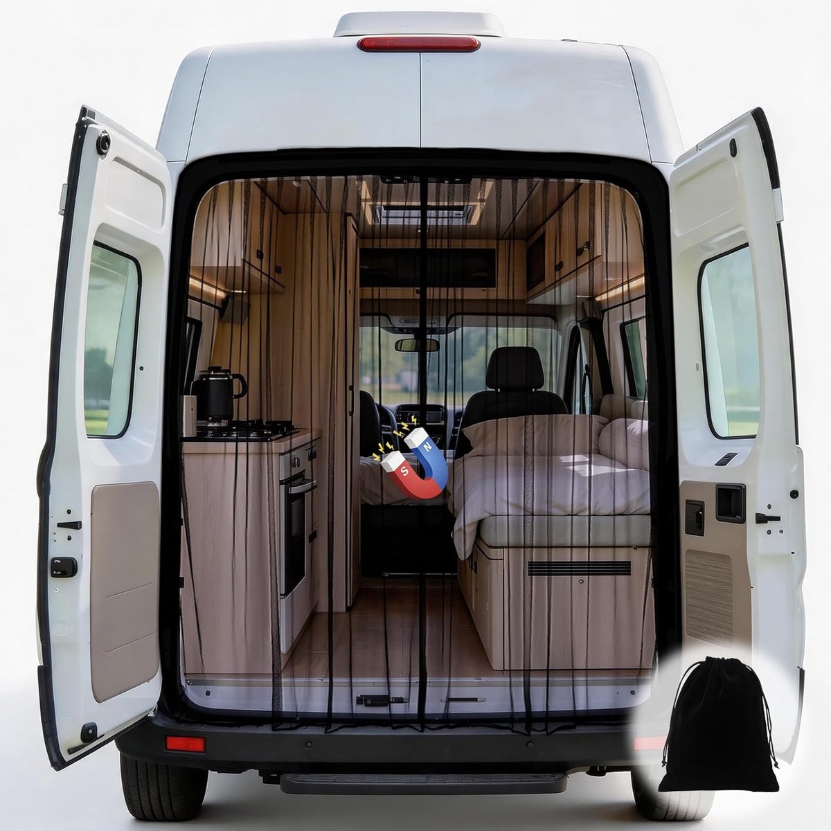 Muggennet voor auto en bus - Centrale magnetische sluiting - Insectenbescherming - Ideaal voor kamperen - SnelShoppen