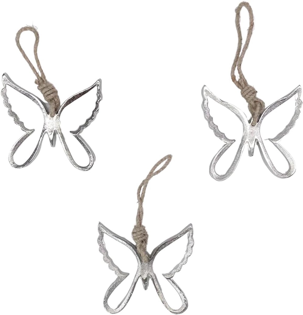 Decoratieve vlinder hangers set van 3 - metaal 10 x 10 cm - antiek zilver - voor raam- en tafeldecoratie - SnelShoppen