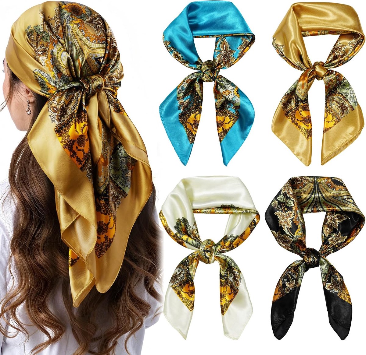 Satin dames hoofddoek - elegante zijden stof - gedrukte mode sjaal - perfect voor dagelijks gebruik - SnelShoppen