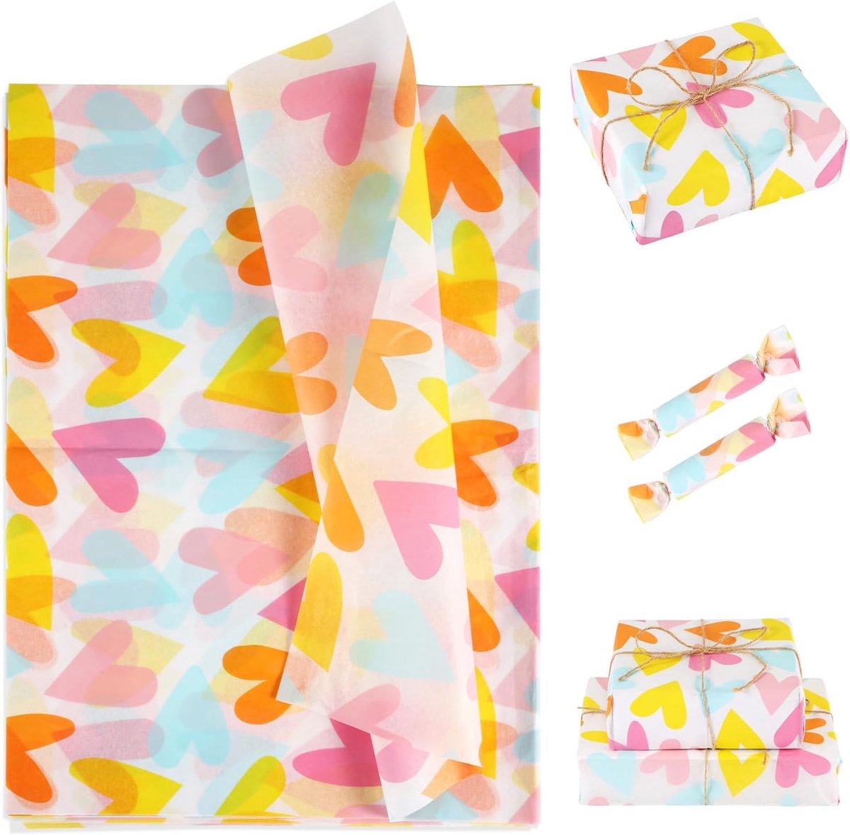 Inpakpapier hartjes 30pcs - kleurrijk patroon - 35x50cm - perfect voor cadeauverpakking - SnelShoppen