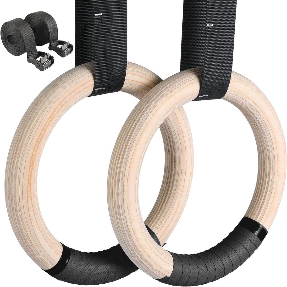 Gymnastiekringen 28 mm/32 mm - Houten ringen - Verstelbare riemen - Volledige lichaamstraining - SnelShoppen