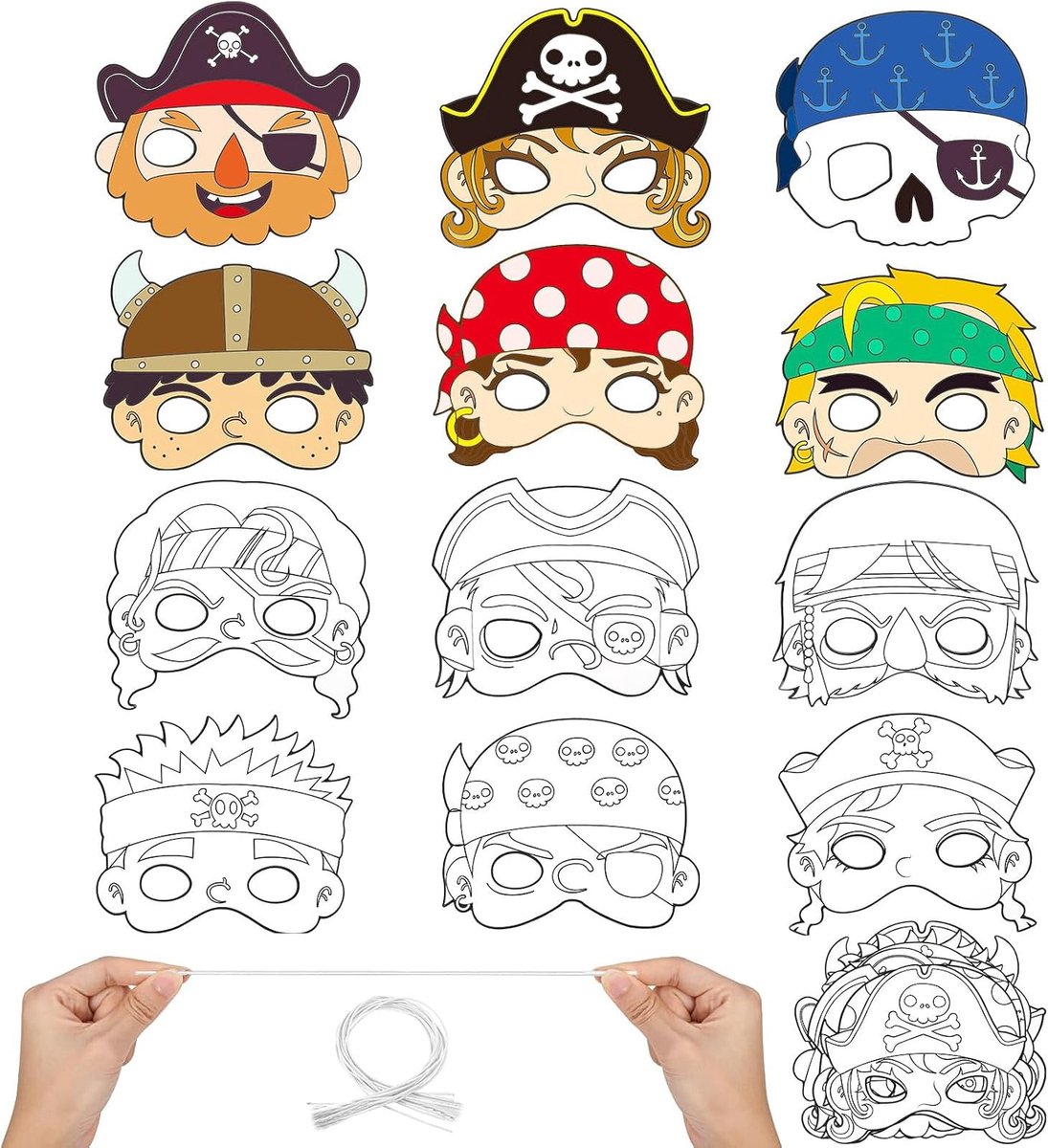 Piratenmaskers voor verven - Kinderen - Verfpapier - Creatieve verjaardagsgeschenken - SnelShoppen
