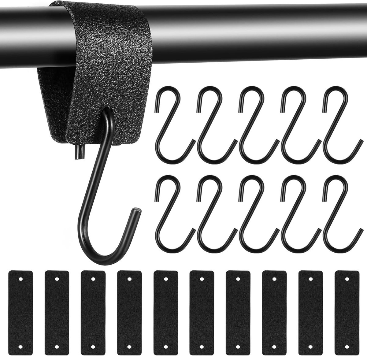 S haken set van 10 - met leren lus - metalen haken voor kledingrek - ideaal voor camping en organisatie - SnelShoppen