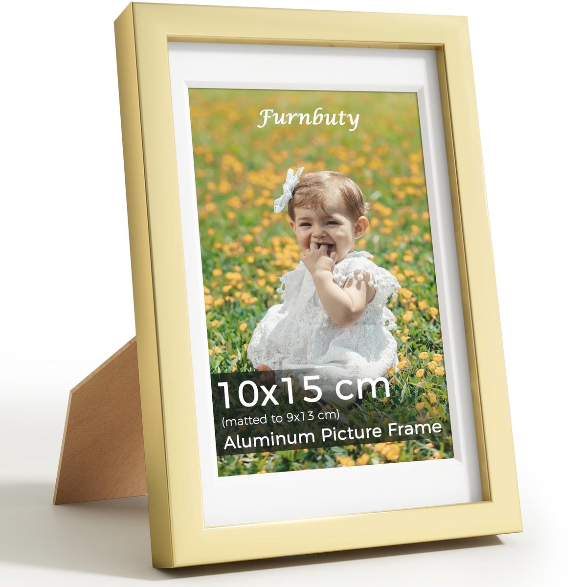 Fotolijst 10 x 15 cm - goud aluminium - met passe-partout - voor familiefoto's en decoratie - ShopVlot