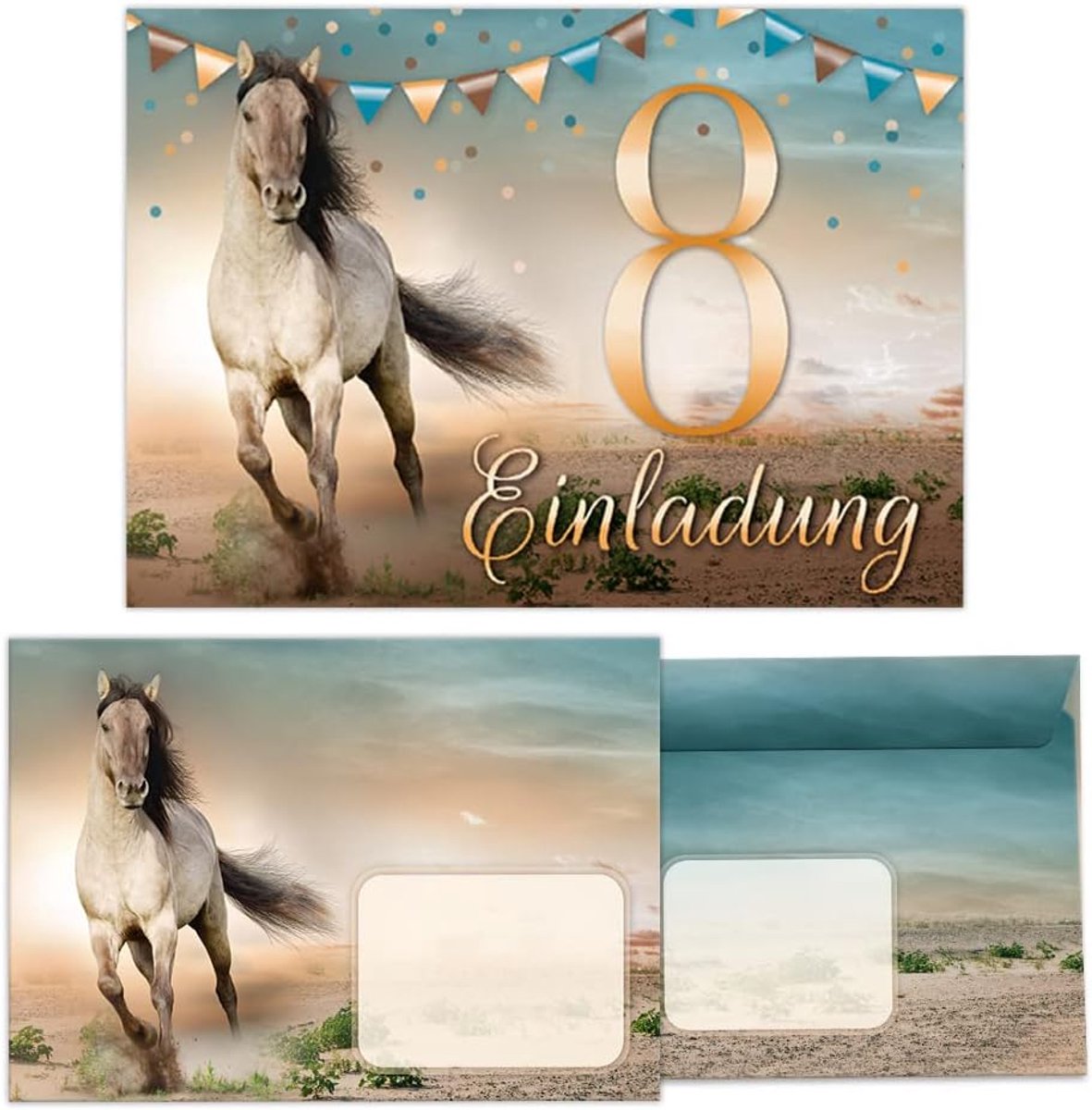 Uitnodigingskaarten 12 stuks - 8e verjaardag - Paardenmotief - Inclusief enveloppen - ShopVlot