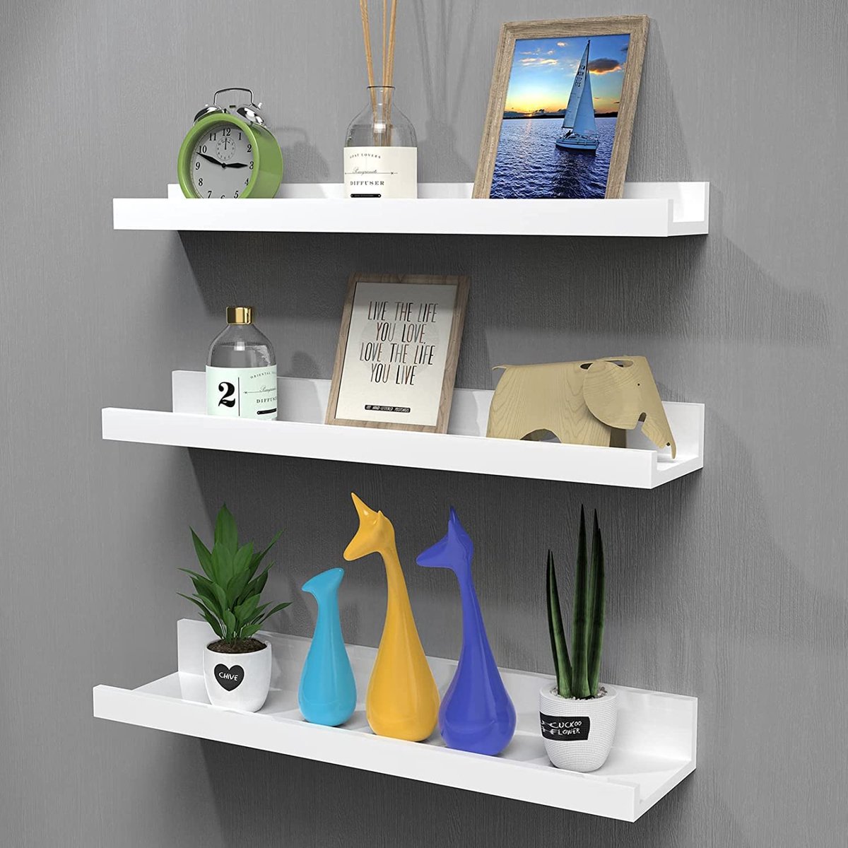 Zwevende planken set van 3 - Houten wandplanken - Witte planken - Perfect voor decoratie in huis - ShopVlot
