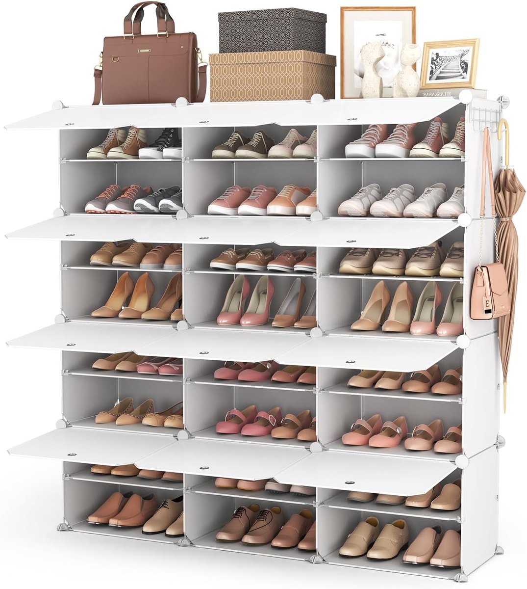 8-vaks schoenenrek organizer - Ruimtebesparend en draagbaar systeem voor kast, entree, slaapkamer en hal (Wit, 3 x 8)