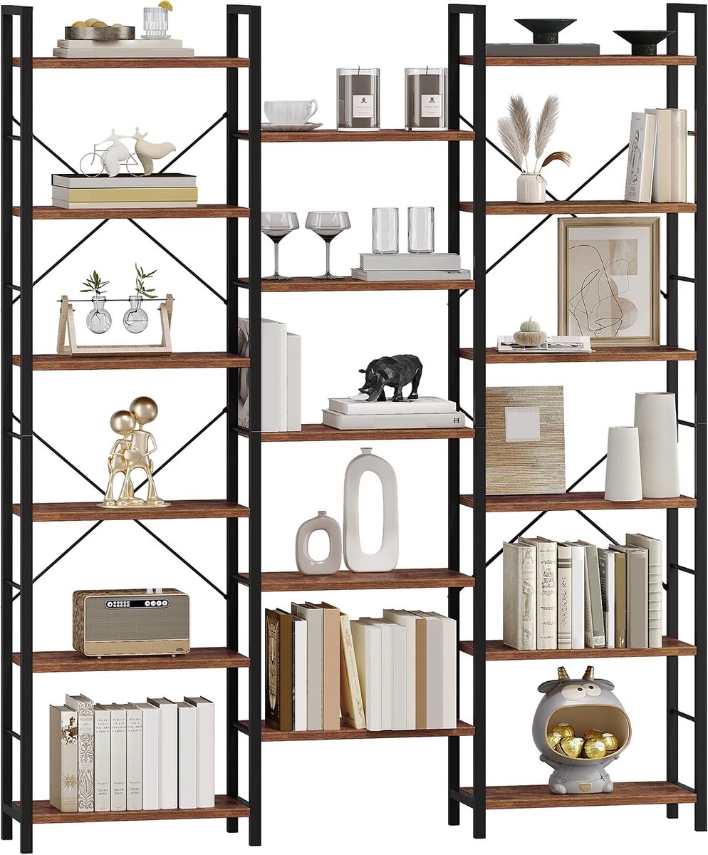 Hzuaneri Boekenplanken,17 Plankenkast, Verstelbare,186 cm,Bruin-Zwart