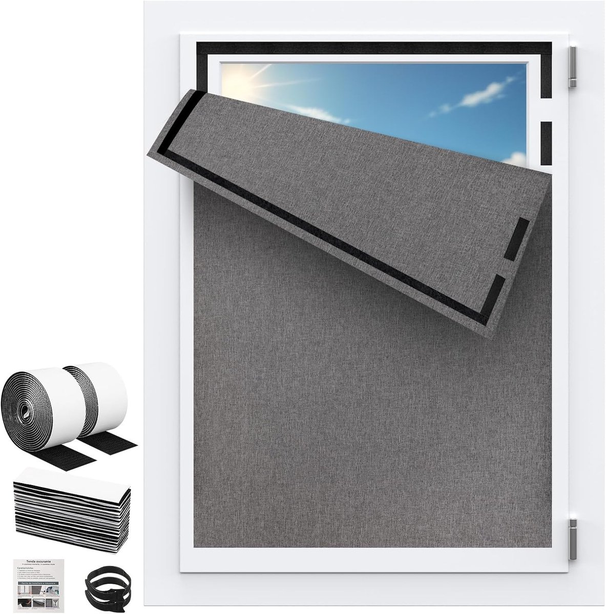 Rolgordijn verduistering 100 x 150 cm - linnenlook grijs - zonder boren - ideaal voor dakramen - ShopVlot