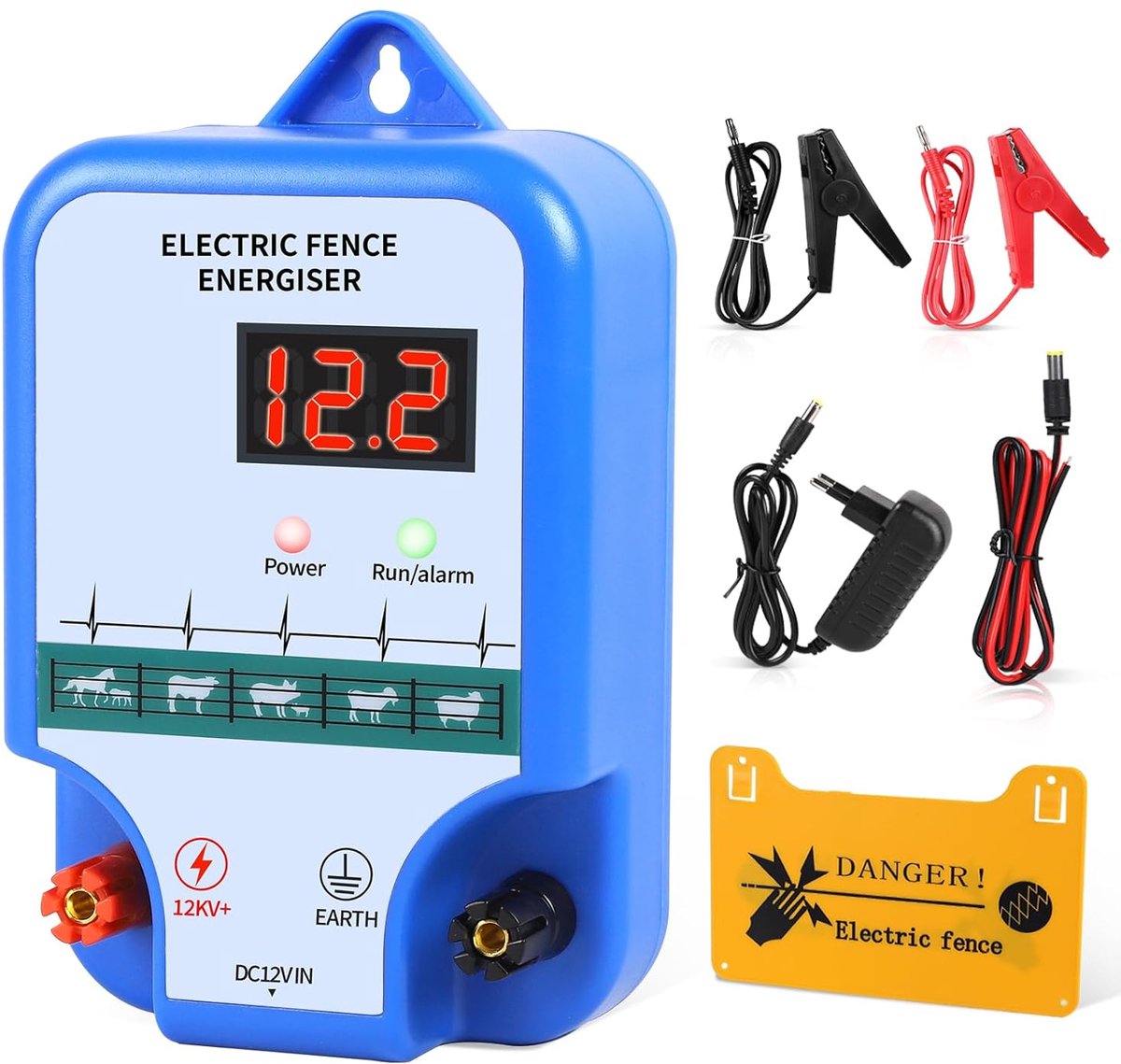 Dierenhekje 10 km bereik - 12 V met LED-display - 1,5-2 joules - veilig voor grote dieren - ShopVlot