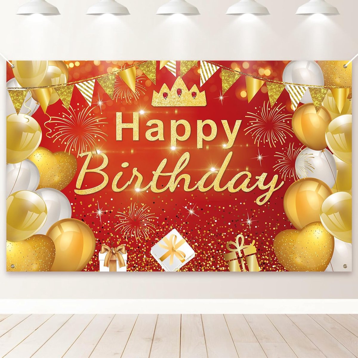 Verjaardagsbanner extra groot - rood goud - Happy Birthday - achtergronddecoratie voor feestfoto's - ShopVlot