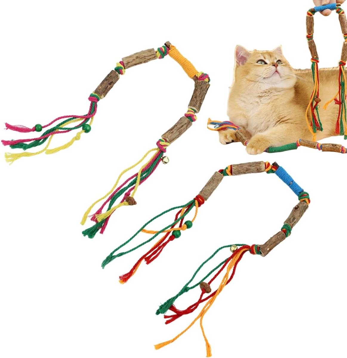 Set van 2 kauwstokjes voor kattenkruid - natuurlijke tandenborstel van tarwestro - stimuleert kauwbeweging - SnelShoppen
