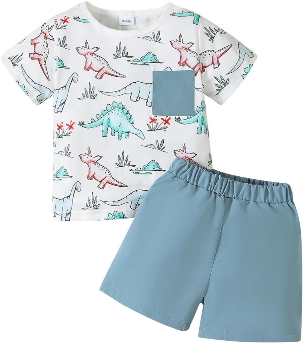 Baby peuter zomerset - korte mouwen - dinosaurussen zakken - comfortabele outfit - SnelShoppen