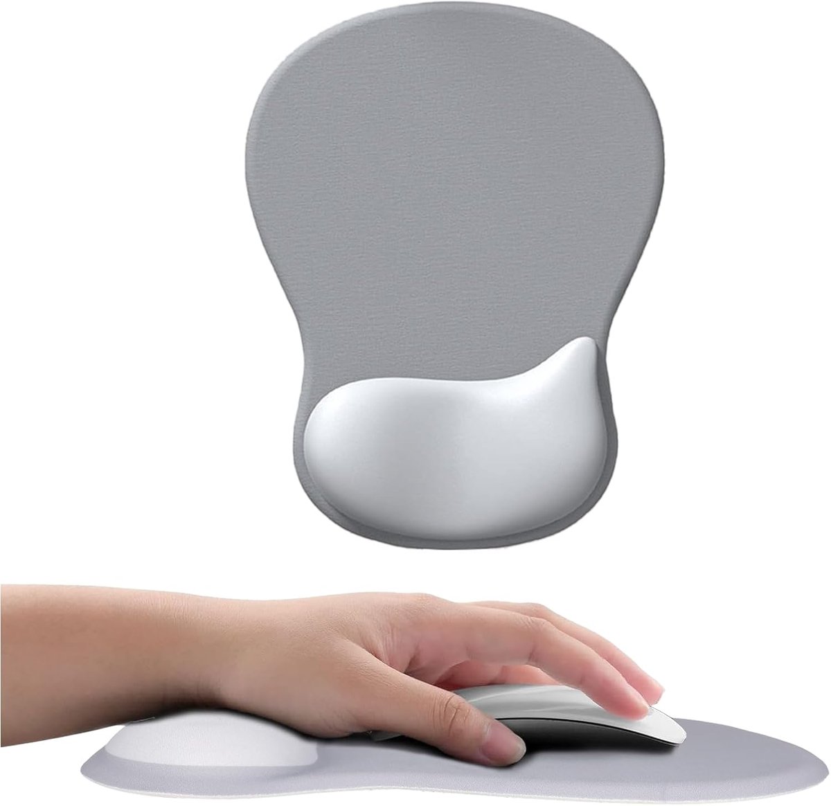 Muismat met polssteun - ergonomisch memory foam - antislip zilvergrijs - vermindert vermoeidheid - SnelShoppen