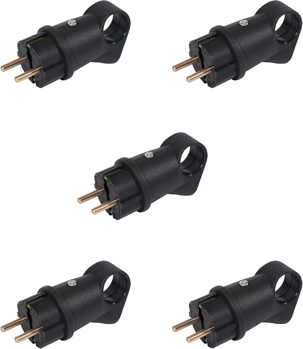 Thijox - 5 Stuks Rubberen Schuko-stekkers IP44 Waterdicht voor Buiten, 16A ~ 250V, Massief Rubber, Vochtige Ruimte, Camping, Tuin, Keuken