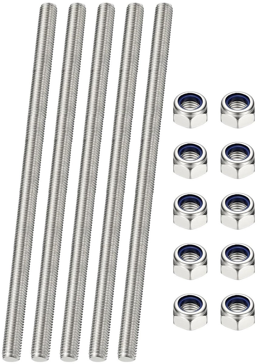 5 stuks volledige schroefdraadstang M6 X 250 mm 304 roestvrij staal rechtse schroefdraad lange schroefdraadstang met moeren voor buisklemmen hangers U-bouten