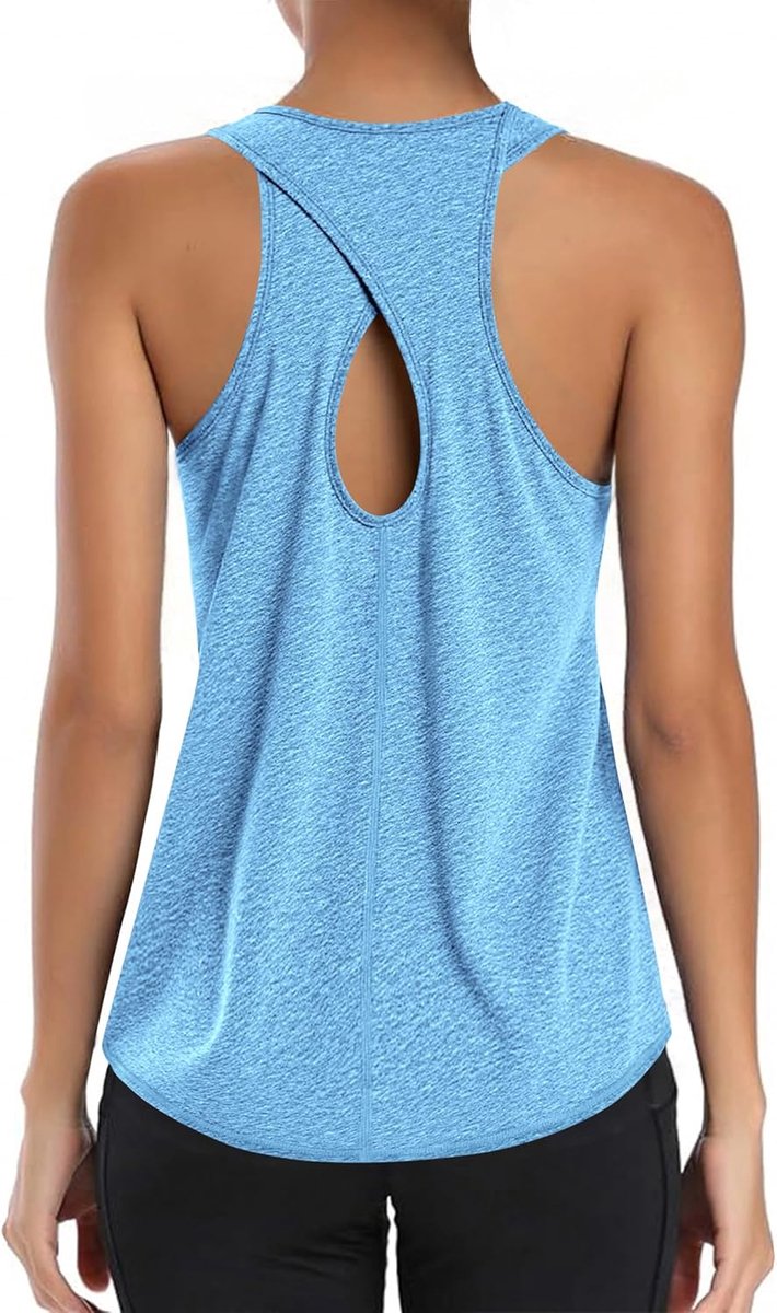 Sporttanktop voor dames, ronde hals, mouwloos T-shirt, sporttop, licht, sneldrogend, ademend, met holle rug, yoga, shirt, hardlopen, fitness, tanktop