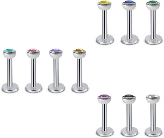 10 stuks labret lippiercing ring tragus helix piercing 8 mm 6 mm chirurgisch staal piercing lip Monroe Medusa stekers, 8mm x 3mm, Roestvrij staal, Zirkonia — afbeelding 3