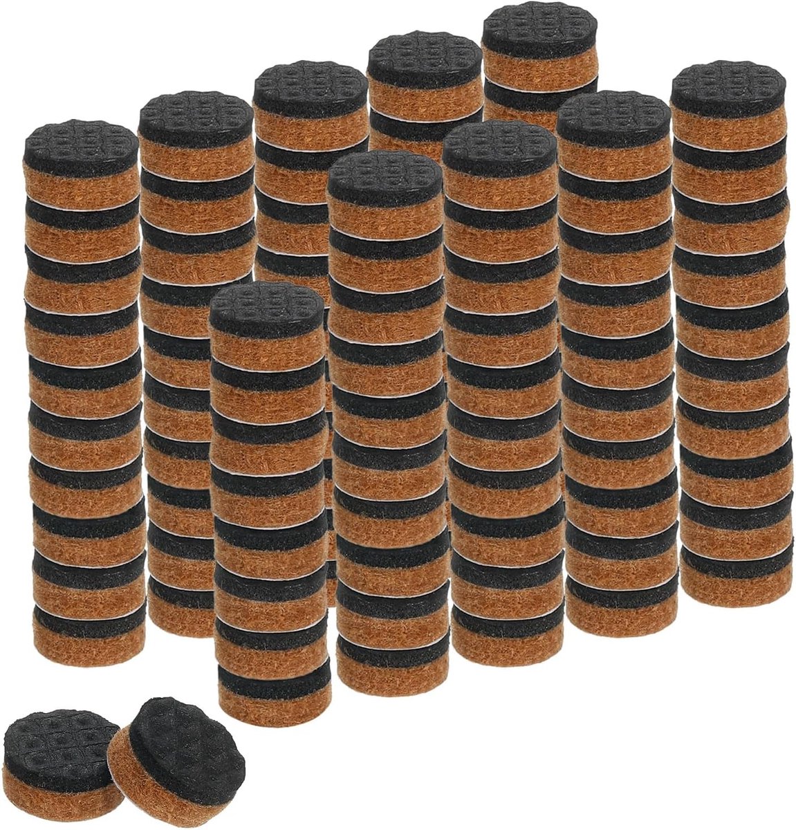 100 stuks meubelglijders van vilt en EVA, 10 mm, rond, houten poten en vloeren, zelfklevend, voor hout, tafelpoten en stoelen, bruin + zwart