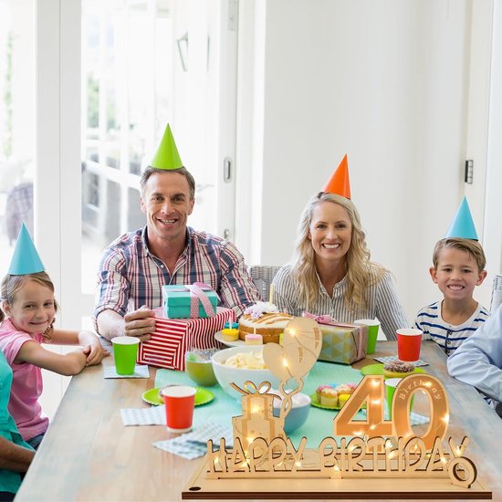 40 jaar geschenken, geldgeschenk verjaardag 40 met LED-lichtsnoer, 40e verjaardag, decoratie, wenskaart voor de 40e verjaardag, gastenboek gemaakt van hout, cadeaus voor 40e verjaardag heren dames — afbeelding 5