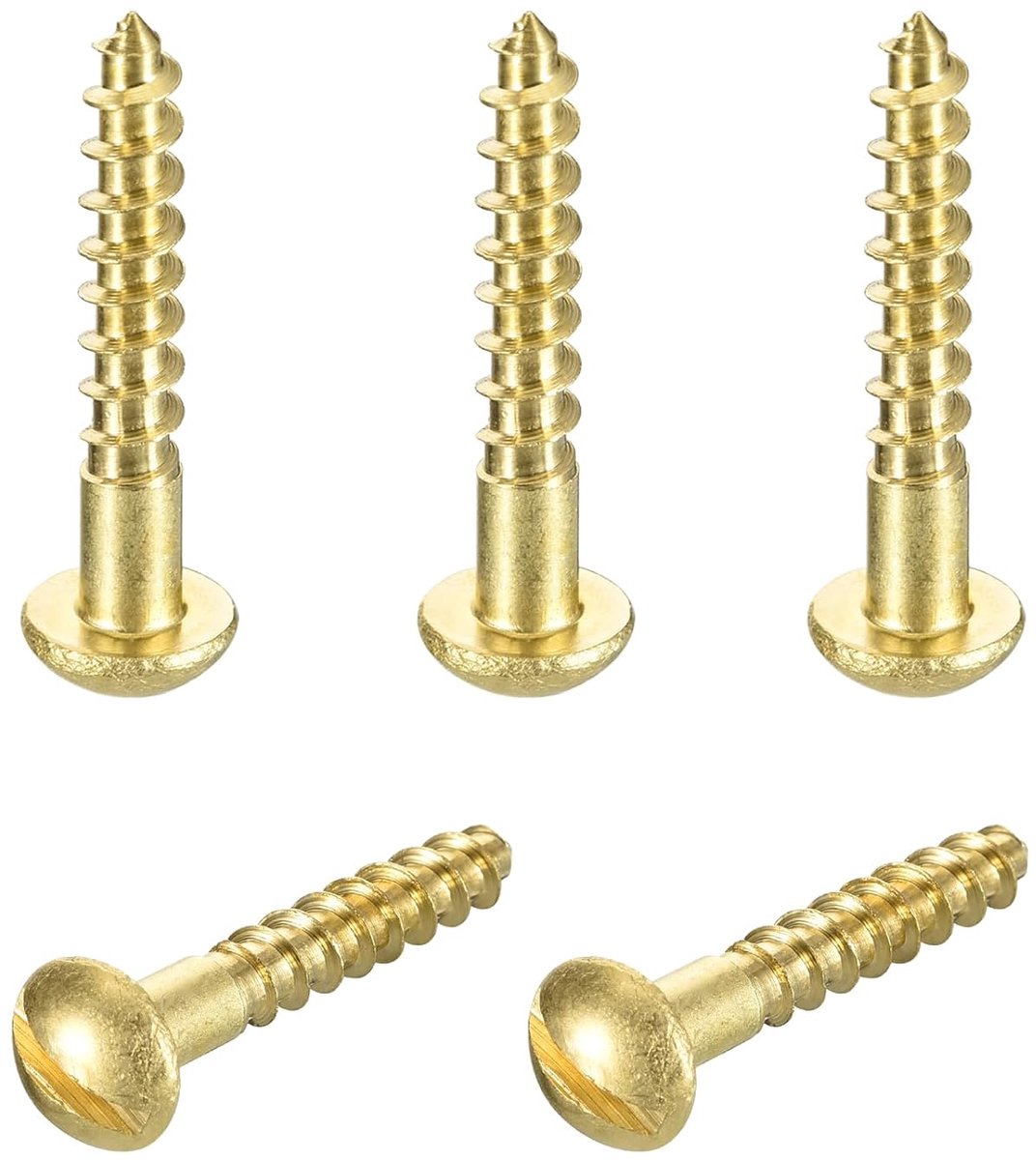 5 stuks messing schroeven, M5 x 30 mm, zelftappende schroeven met ronde kop met houtsnijwerk voor meubelreparaties, lijsten, gipsplaten, huishoudelijke apparaten, kleur goud