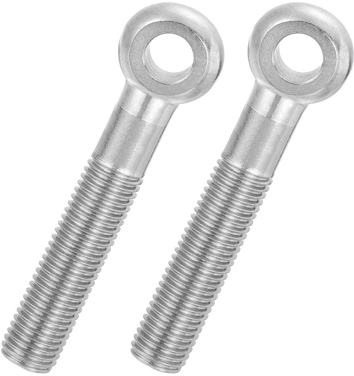 2 stuks draaibare oogbout M16 x 90 mm, 304 roestvrij staal, metrische halve schroefdraad, visoog, gegroefd gat, in-elementen, zilverkleurig