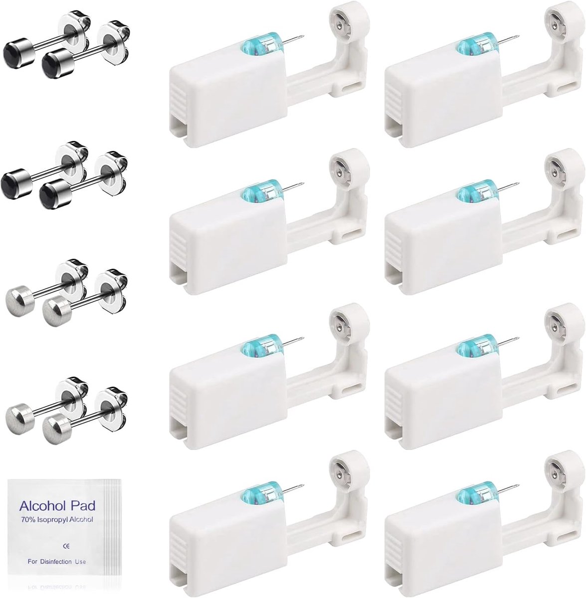 8-delig oorgatstekers set piercing wegwerp pistool piercingsets oor voor meisjes vrouwen mannen, met alcoholwatten