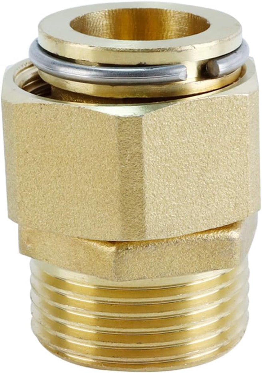 Schroefdraadbuis, aan beide zijden dezelfde schroefdraad, G3/4 inch buitendraad (diameter 25 mm), G3/4 inch binnendraad (25 mm), DN20, beweegbare doorvoer, met afdichting