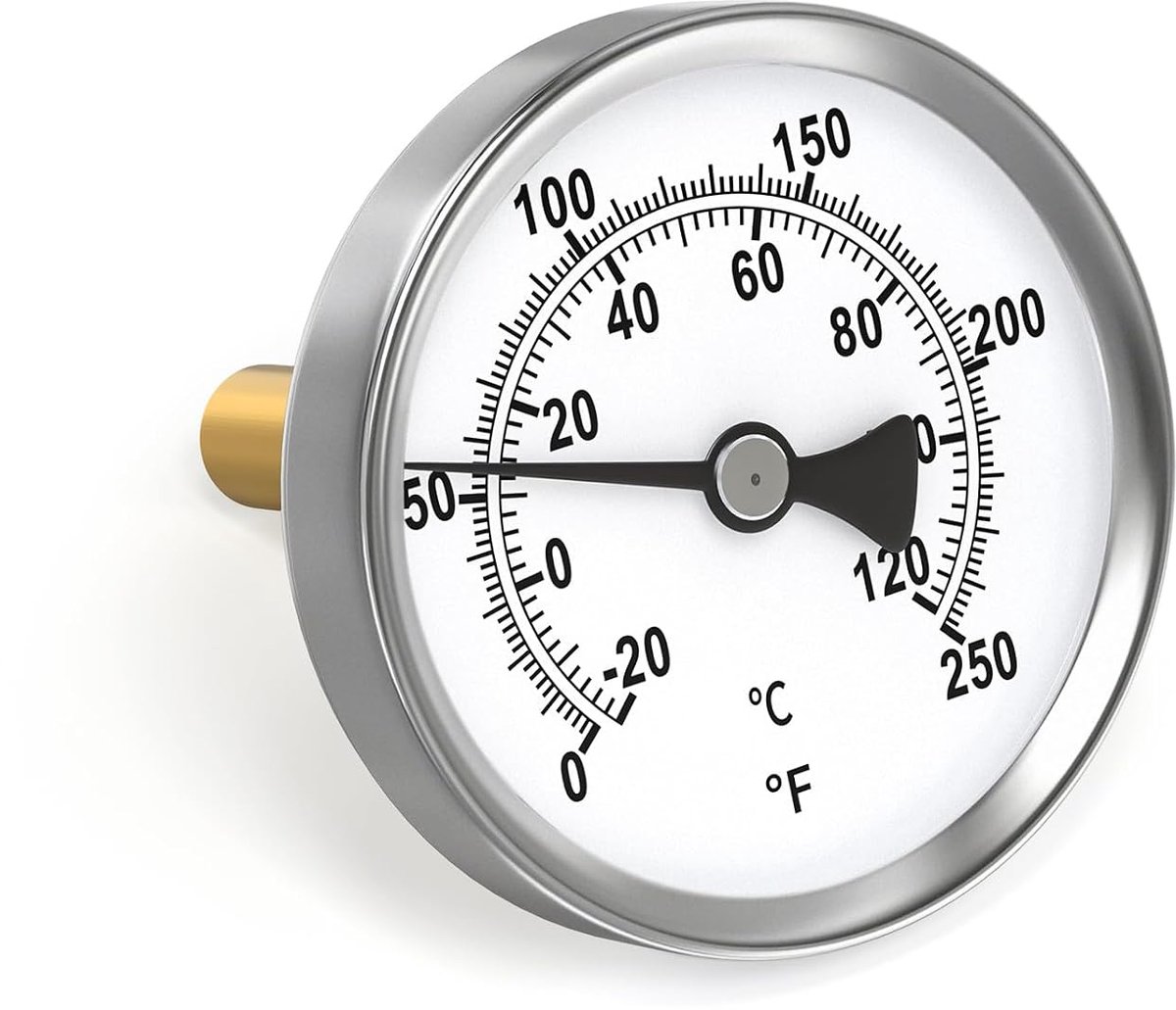 1/2"BSP Bimetaalthermometer voor heet water,boilers en pijpen,2-1/2"wijzerplaat,2-1/4"loodvrije messing steel,temperatuurbereik -20~120℃/0~250℉,nauwkeurigheid 2%,Center Back Mount