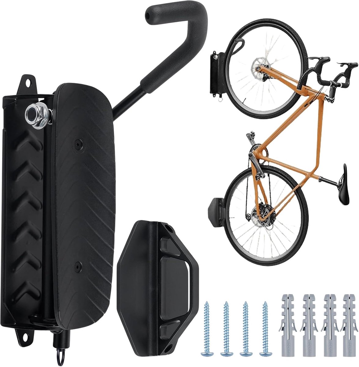Draaibare verticale fietsstandaard voor wandmontage - Ruimtebesparende oplossing voor garages en huizen (tot 30 kg, zwart)