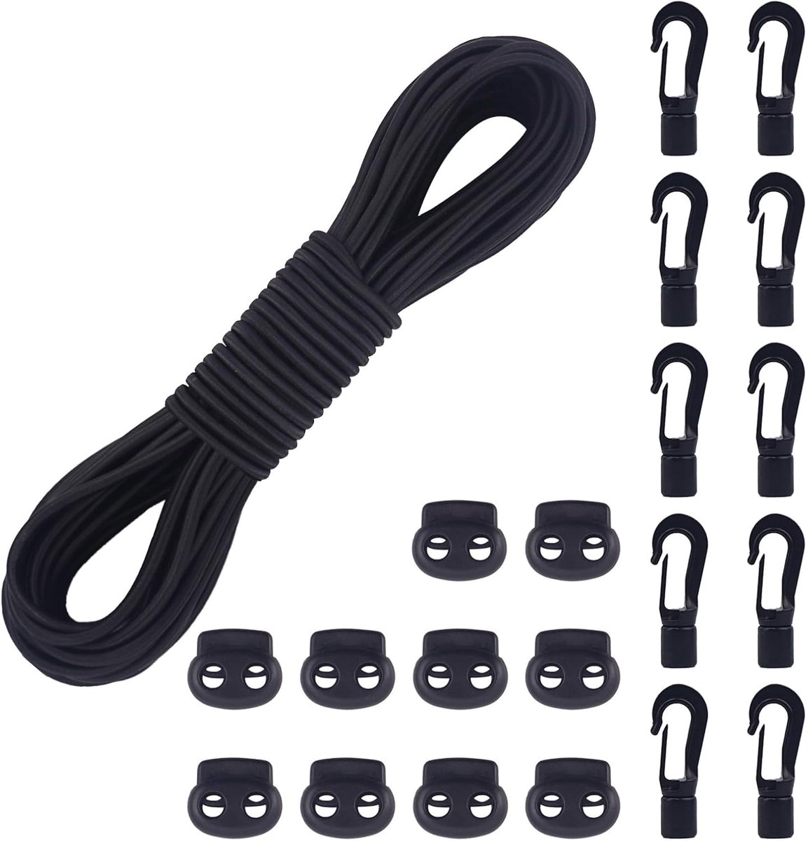 Touw, elastisch rubberen koord, zwart, 5 mm x 20 m