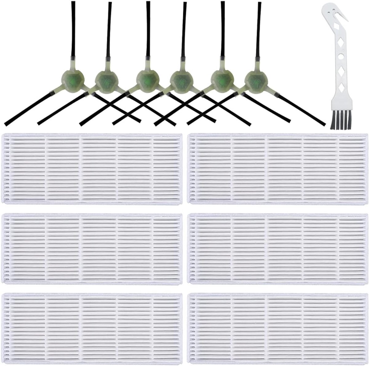 Onderdelen Accessoires voor Lefant M210 M210S M210B M213 M213S voor OKP Life Robovac K2 K3 K3A K4 K5 Robotstofzuiger, 6 HEPA-filters, 6 zijborstels, 1 reinigingsborstel (12 stuks)